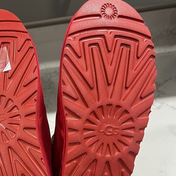 UGG Plush Neumel Boot Red Suede Shearling Lace Up Round Toe Ankle Men's Size 13 - Picture 7 of 8